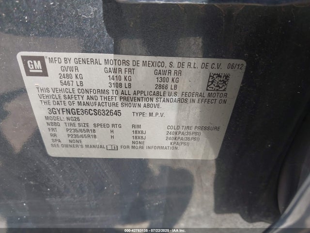 2012 CADILLAC SRX 3GYFNGE36CS632645 Photo 8