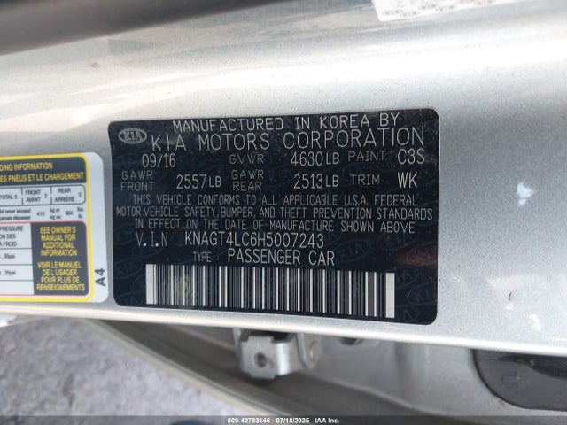 KNAGT4LC6H5007243 KIA 2017