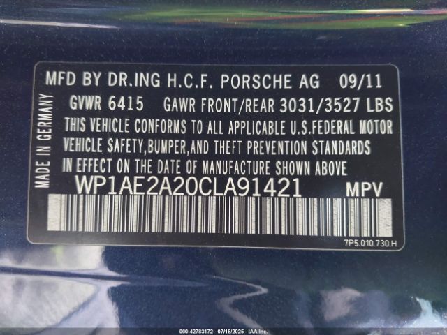 2012 PORSCHE CAYENNE HYBRID WP1AE2A20CLA91421 Photo 8