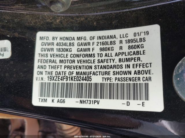 2019 HONDA INSIGHT 19XZE4F91KE024405 Photo 8