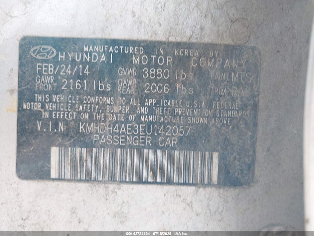 KMHDH4AE3EU142057 Hyundai dohc mpi nu