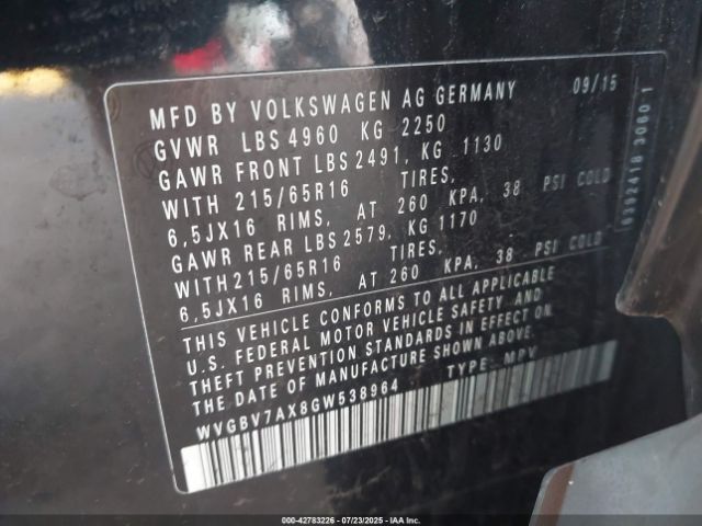 2016 VOLKSWAGEN TIGUAN WVGBV7AX8GW538964 Photo 8
