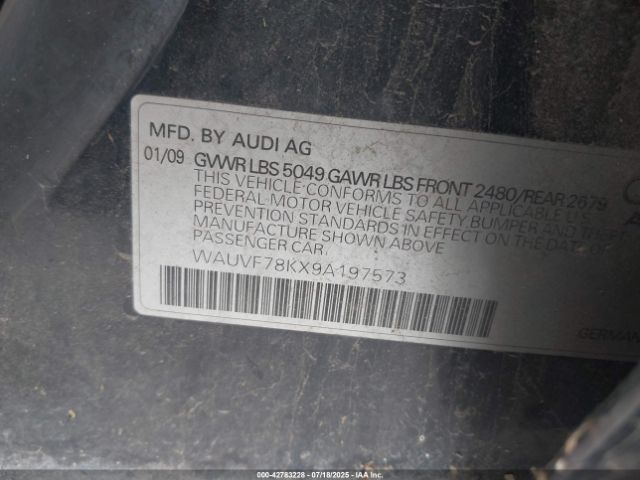 2009 AUDI A4 WAUVF78KX9A197573 Photo 8