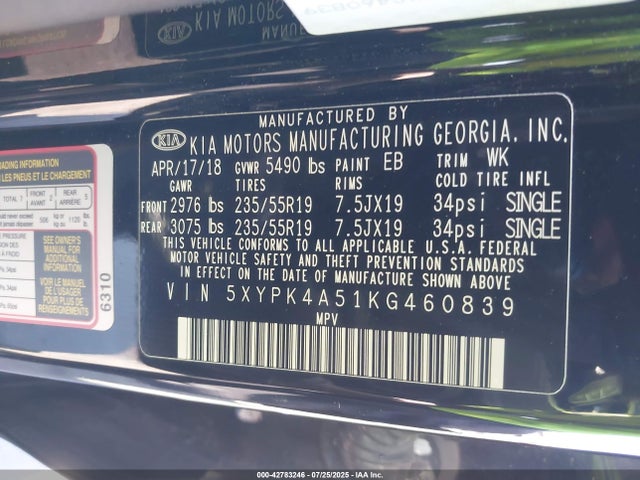 5XYPK4A51KG460839 KIA gdi lambda-ii