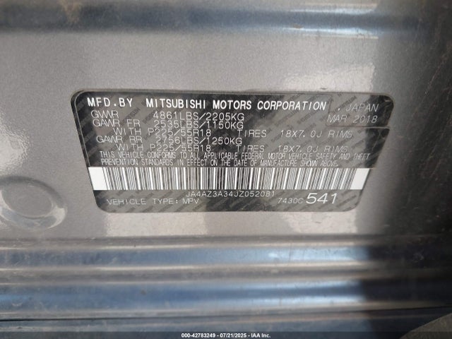 Mitsubishi mivec 2018 JA4AZ3A34JZ052081 Image 9