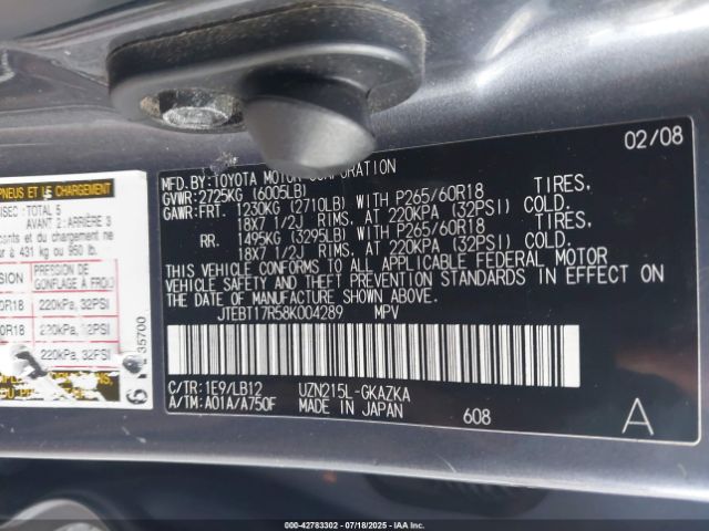 2008 TOYOTA 4RUNNER JTEBT17R58K004289 Photo 8