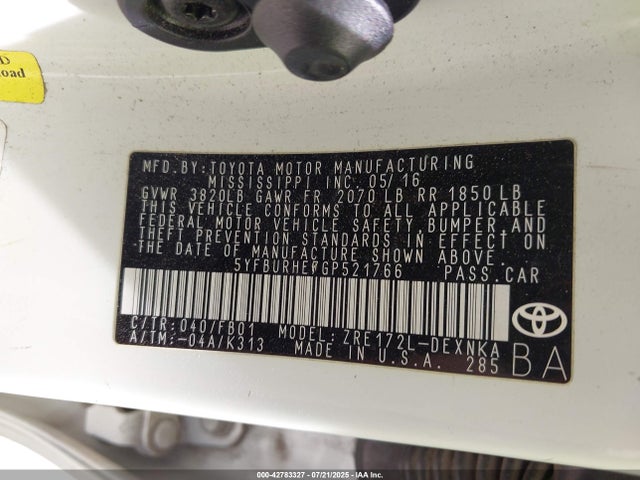 5YFBURHE7GP521766 Toyota COROLLA LE