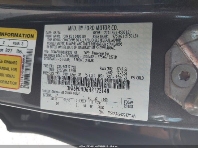 3FA6P0HD6HR122148 Ford 2017