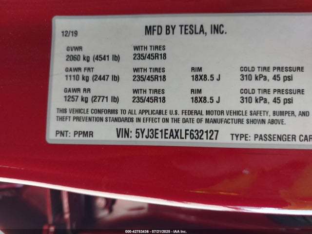 2020 TESLA MODEL 3 5YJ3E1EAXLF632127 Photo 8