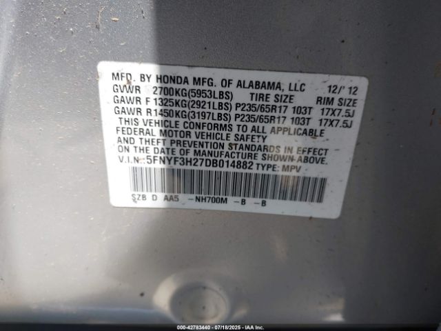 2013 HONDA PILOT 5FNYF3H27DB014882 Photo 8