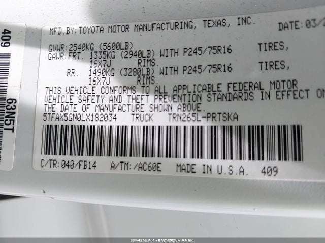 5TFAX5GN0LX182034 Toyota 2tr-fe