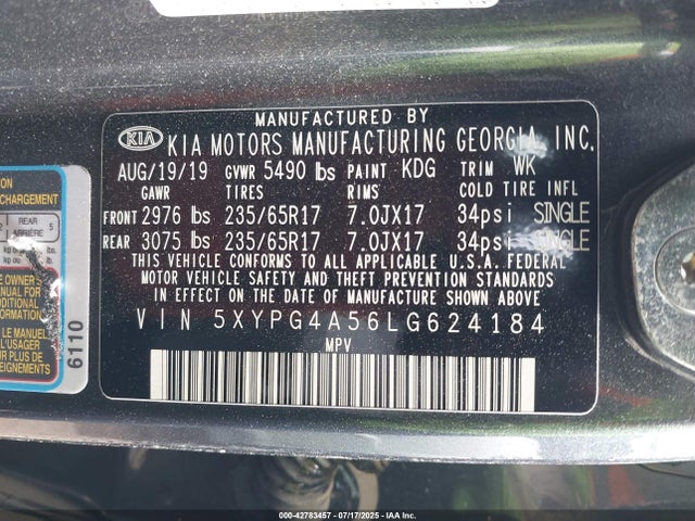 5XYPG4A56LG624184 KIA gdi lambda-ii