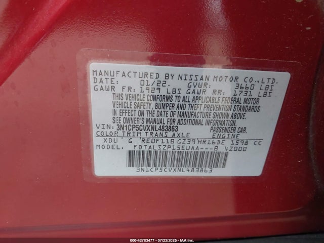 3N1CP5CVXNL483863 Nissan 2022