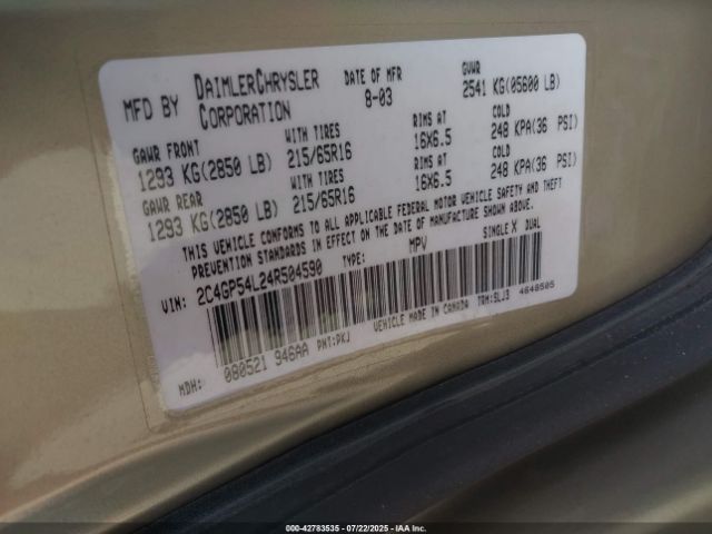 2004 CHRYSLER TOWN & COUNTRY 2C4GP54L24R504590 Photo 8