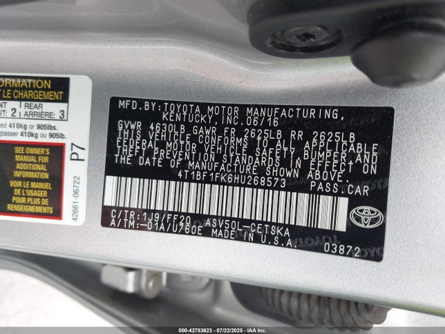 Toyota 2ar-fe 2017 4T1BF1FK6HU268573 Image 9