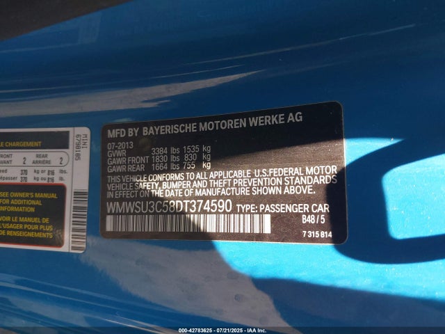 2013 MINI HARDTOP WMWSU3C58DT374590 Photo 8