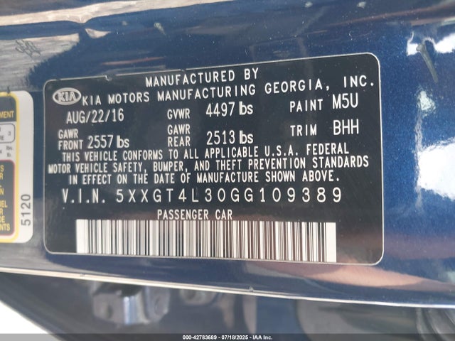 5XXGT4L30GG109389 KIA t-gdi theta ii