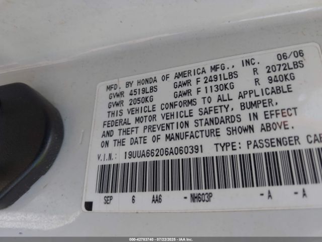 2006 ACURA TL 19UUA66206A060391 Photo 8