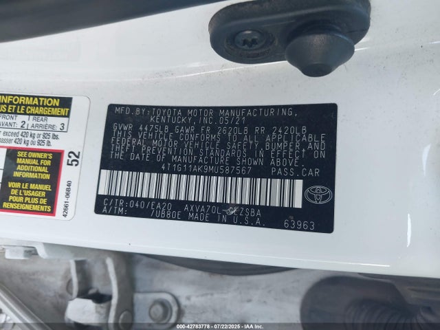 4T1G11AK9MU587567 Toyota a25a-fks