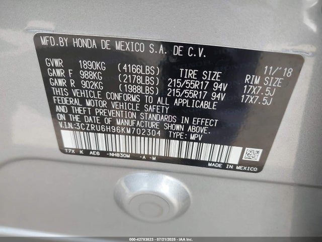 3CZRU6H96KM702304 Honda r18z9