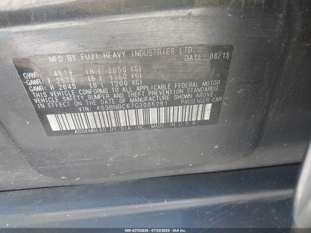 4S3BNBC67G3005291 Subaru 2.5l u6