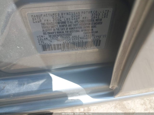 3N1AB7AP6EY226997 Nissan 2014