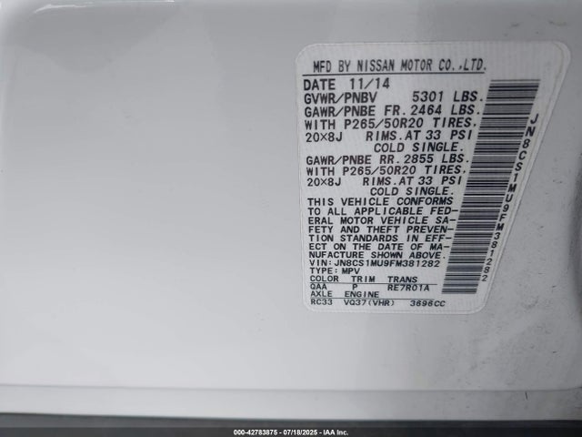 JN8CS1MU9FM381282 Infiniti 2015