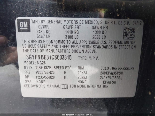 2012 CADILLAC SRX 3GYFNBE31CS603315 Photo 8
