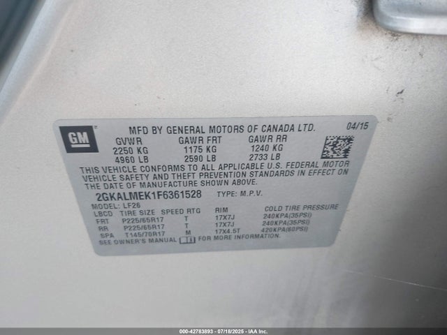 2GKALMEK1F6361528 GMC lea - flex fuel (gas/alc), aluminum, ho,