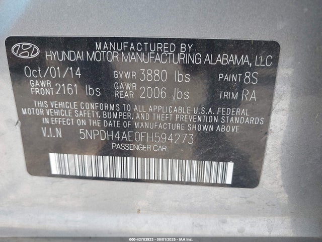 5NPDH4AE0FH594273 Hyundai dohc mpi nu