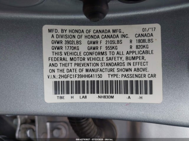 2HGFC1F39HH641150 Honda l15b7