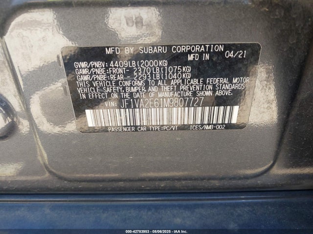 Subaru high power turbo 2021 JF1VA2E61M9807727 Image 9