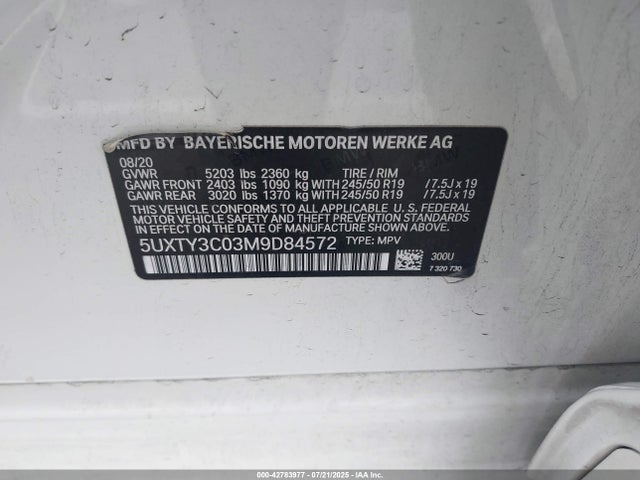 5UXTY3C03M9D84572 BMW X3