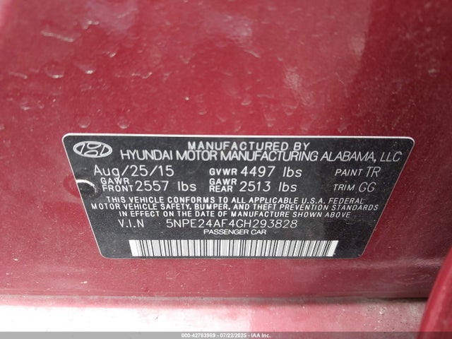 5NPE24AF4GH293828 Hyundai dohc gdi theta-ii