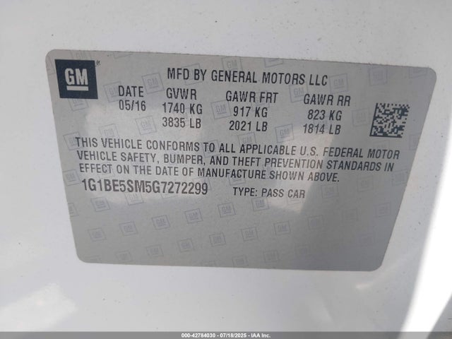 1G1BE5SM5G7272299 Chevrolet le2 - di: direct injection, alum, vvt, gen i, gmna