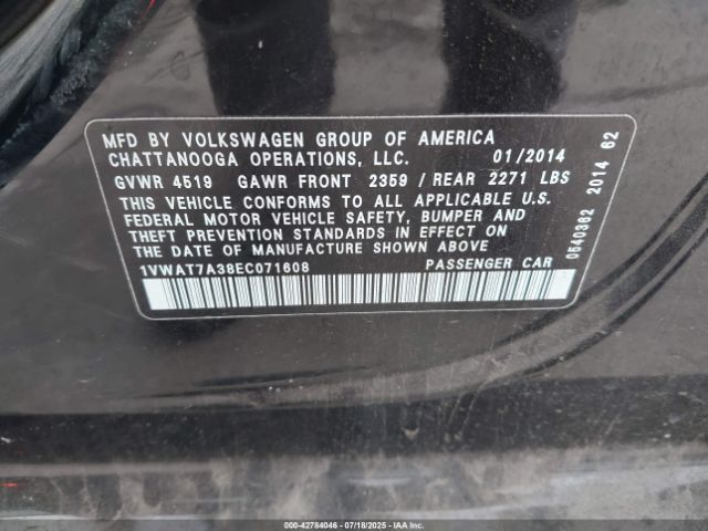 2014 VOLKSWAGEN PASSAT 1VWAT7A38EC071608 Photo 8