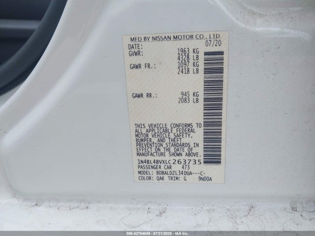 Nissan 2020 2020 1N4BL4BVXLC263735 Image 9