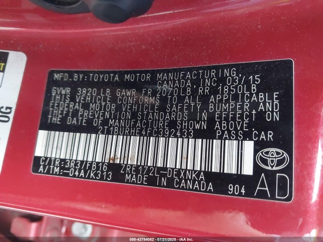 Toyota 2zr-fe 2015 2T1BURHE4FC392433 Image 9