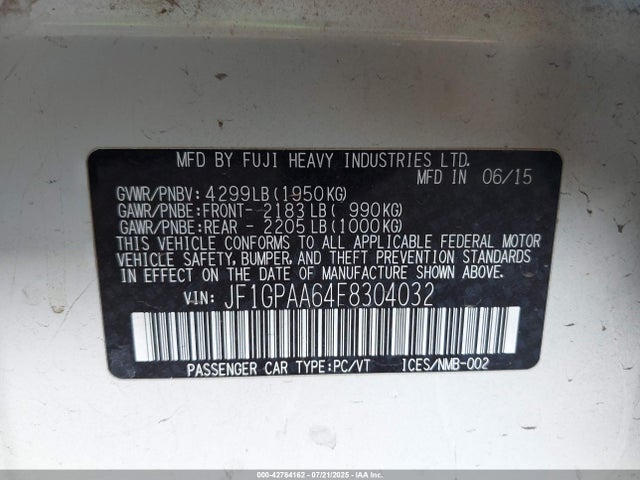 Subaru 2.0l na 2015 JF1GPAA64F8304032 Image 9
