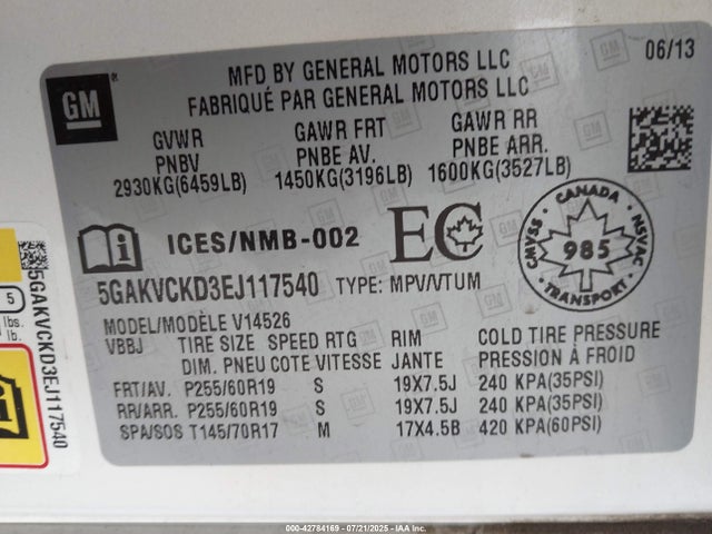 Buick llt 2014 5GAKVCKD3EJ117540 Image 9