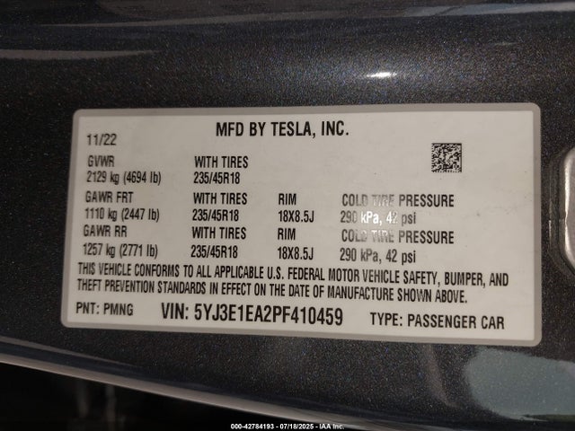 2023 TESLA MODEL 3 5YJ3E1EA2PF410459 Photo 8