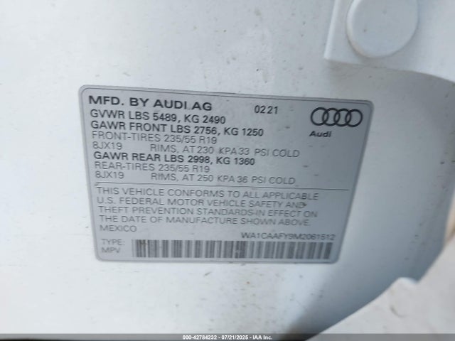 2021 AUDI Q5 WA1CAAFY9M2061512 Photo 8