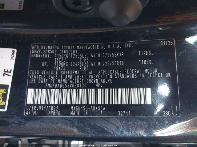 7MUFBABG5SV068434 Toyota m20a-fxs