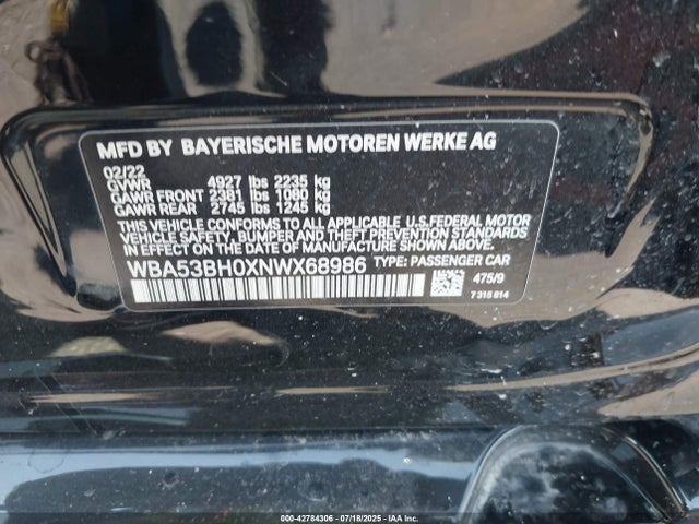 WBA53BH0XNWX68986 BMW 530I