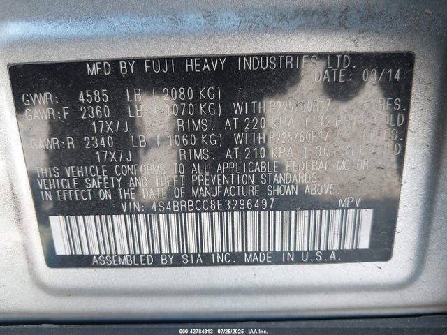 Subaru 2.5na u5 2014 4S4BRBCC8E3296497 Image 9