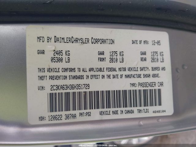 2006 CHRYSLER 300C 2C3KA63H36H351729 Photo 8