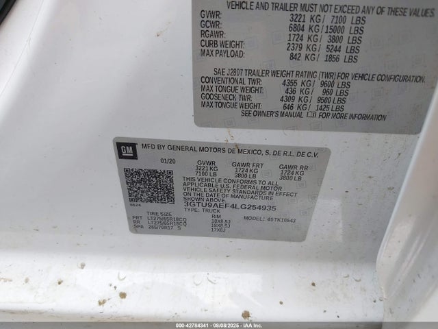 3GTU9AEF4LG254935 GMC l82