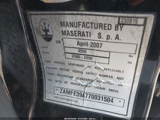 2007 MASERATI QUATTROPORTE ZAMFE39A770031504 Photo 8