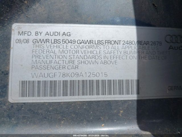 2009 AUDI A4 WAUGF78K09A125015 Photo 8