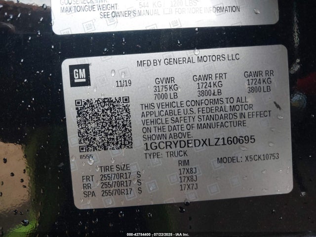 1GCRYDEDXLZ160695 Chevrolet l84 - di, dfm, alum, gen 5, var 2